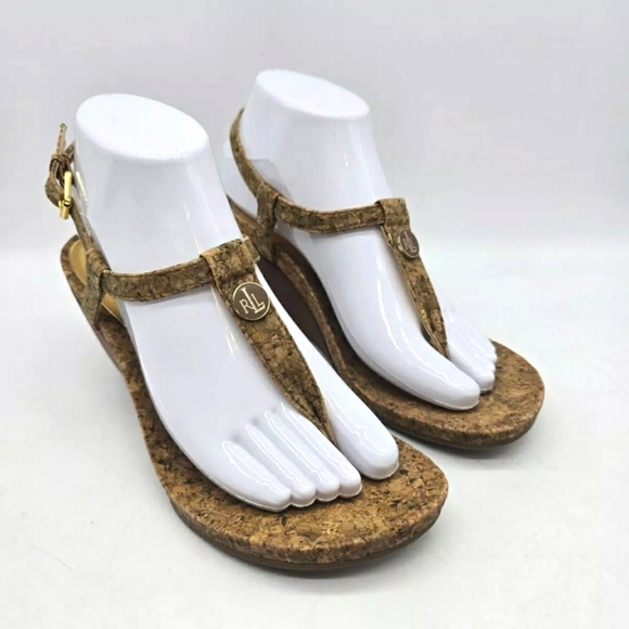 Ralph Lauren Reeta Wedge Sandals Cork Platform Gold Metallic Women’s 7B🌴 - Picture 1 of 8